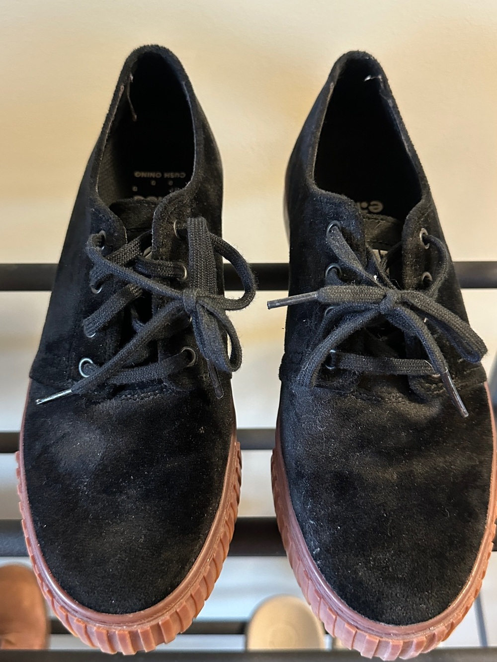 Caterpillar Black Suede Lace-Up Sneakers with Brown Platform Sole